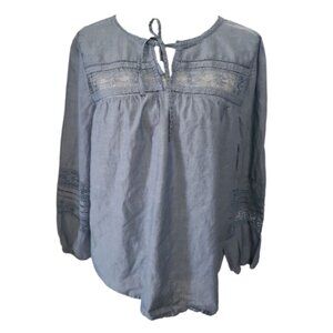GAP Women's Blue Peasant Blouse with Embroidery Detail Large